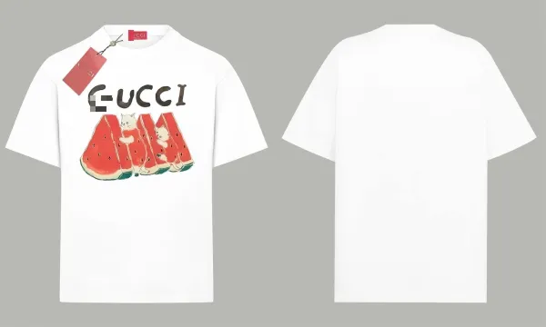 Gucci Watermelon Cat Print White T-Shirt - 1