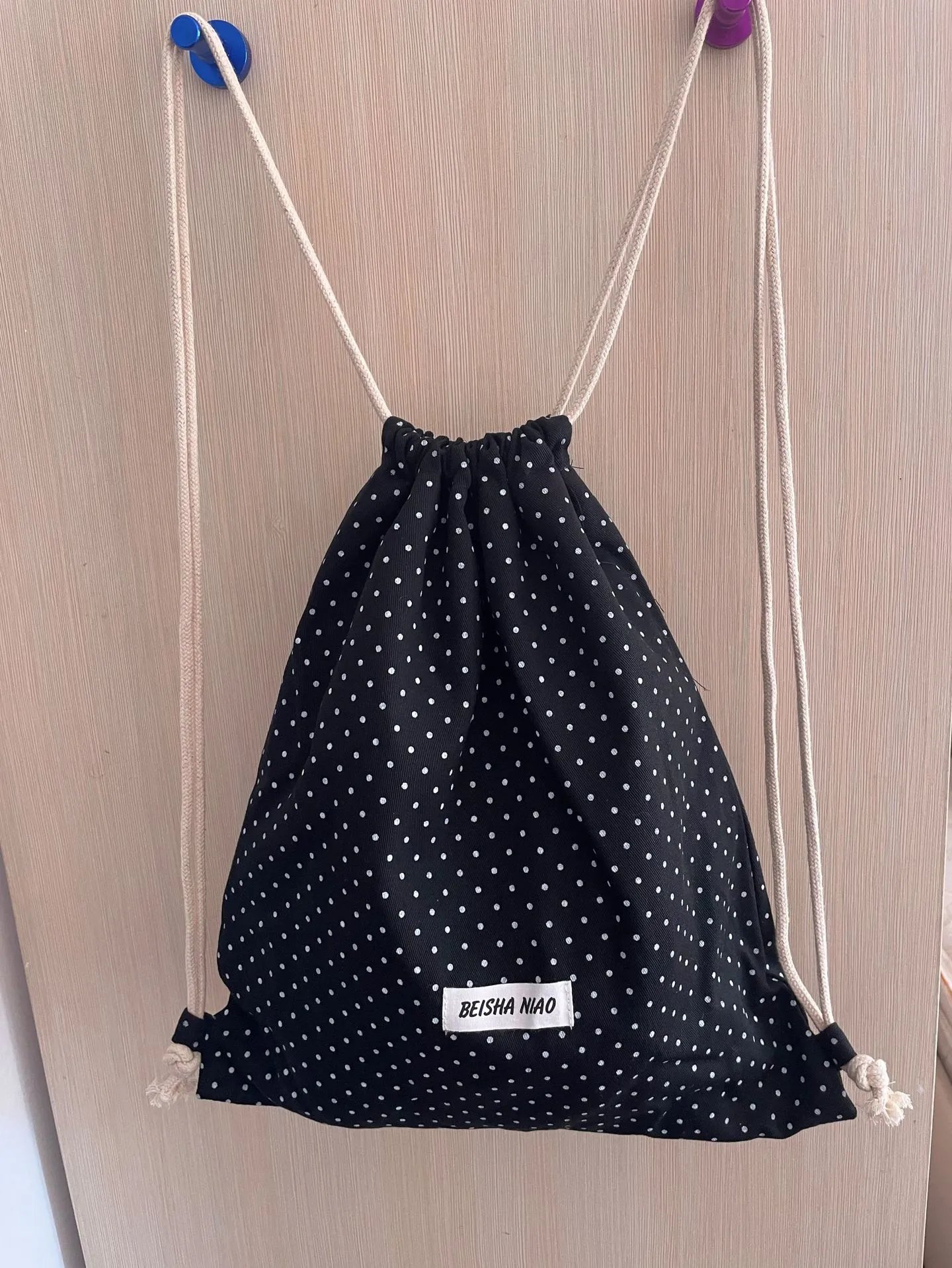 Design Beisha Niao Polka Dot Drawstring Bag Black Shoulder Bags - 18