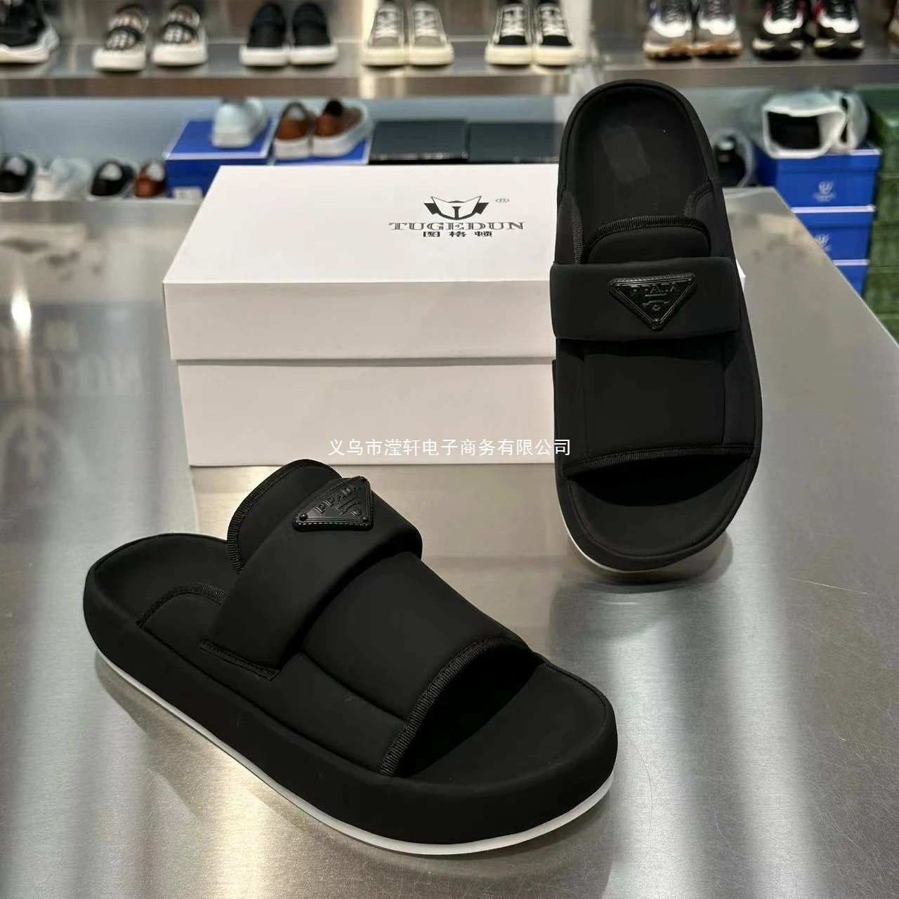 Design Tugedun Slide Sandals Black Comfort Platform Slippers - 3