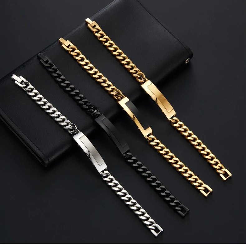 Design Stainless Steel Curb Chain ID Bracelet Silver Bracelets Jewelry - 11