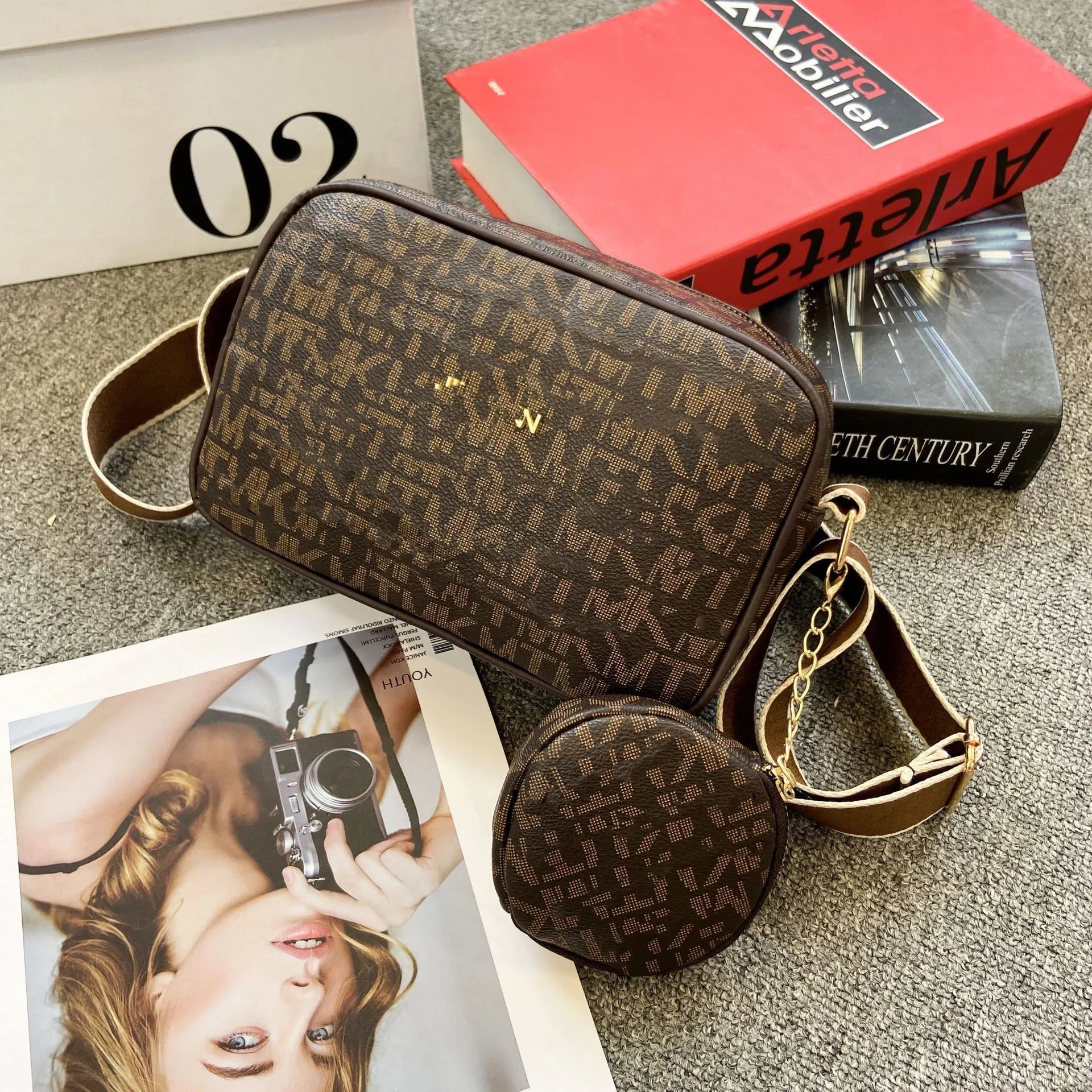 MCM Monogram Camera Bag Brown Crossbody Bag with Coin Purse - 3