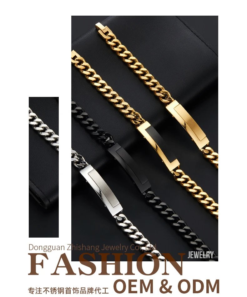Design Stainless Steel Curb Chain ID Bracelet Silver Bracelets Jewelry - 4