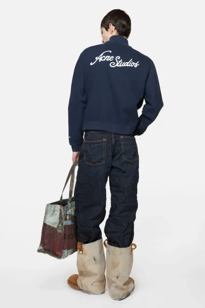 Acne Studios Script Logo Zip-Up Jacket Navy Outerwear - 28