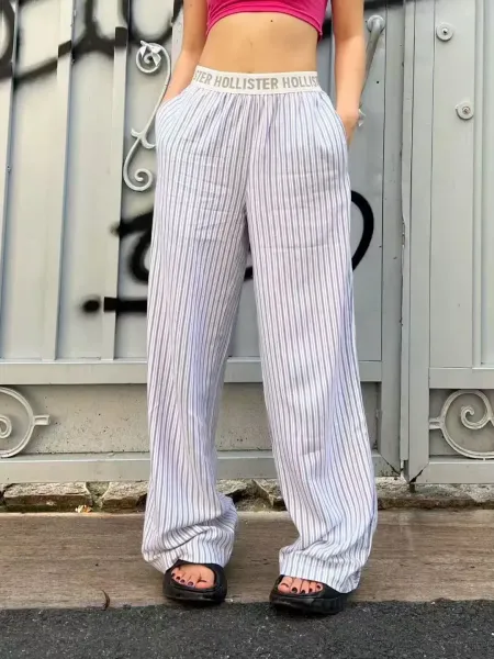 Design Floral Print Wide-Leg Pajama Pants White Sleepwear - 19