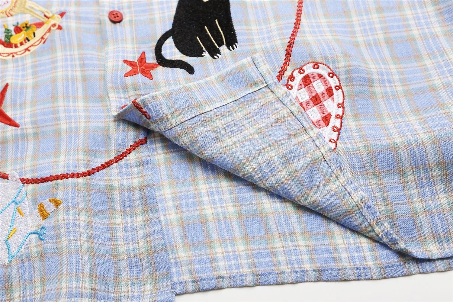 INU IKII Embroidered Plaid Shirt Blue - 14