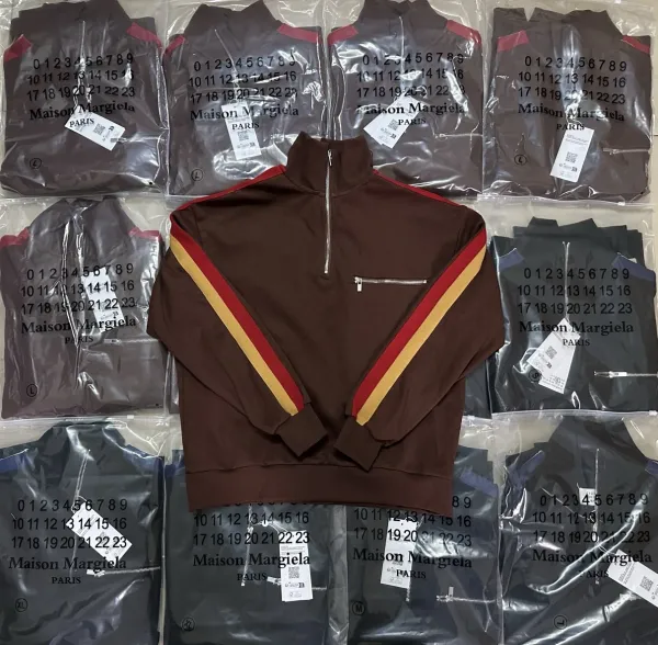 Maison Margiela Half-Zip Track Top Black with Contrast Stripes Hoodie - 2