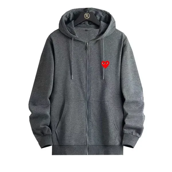 Comme des Garçons Play Heart Logo Gray Zip-Up Hoodie - 1