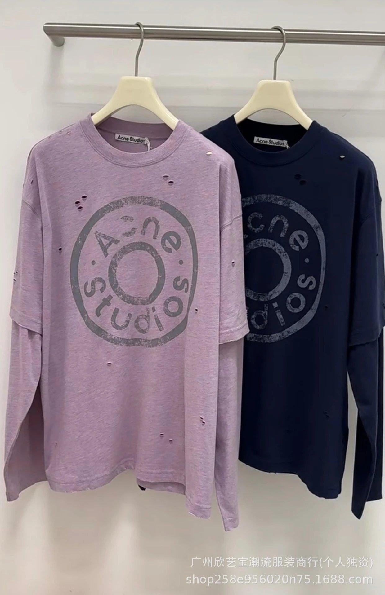 Acne Studios Distressed Logo Print Navy T-Shirt - 4