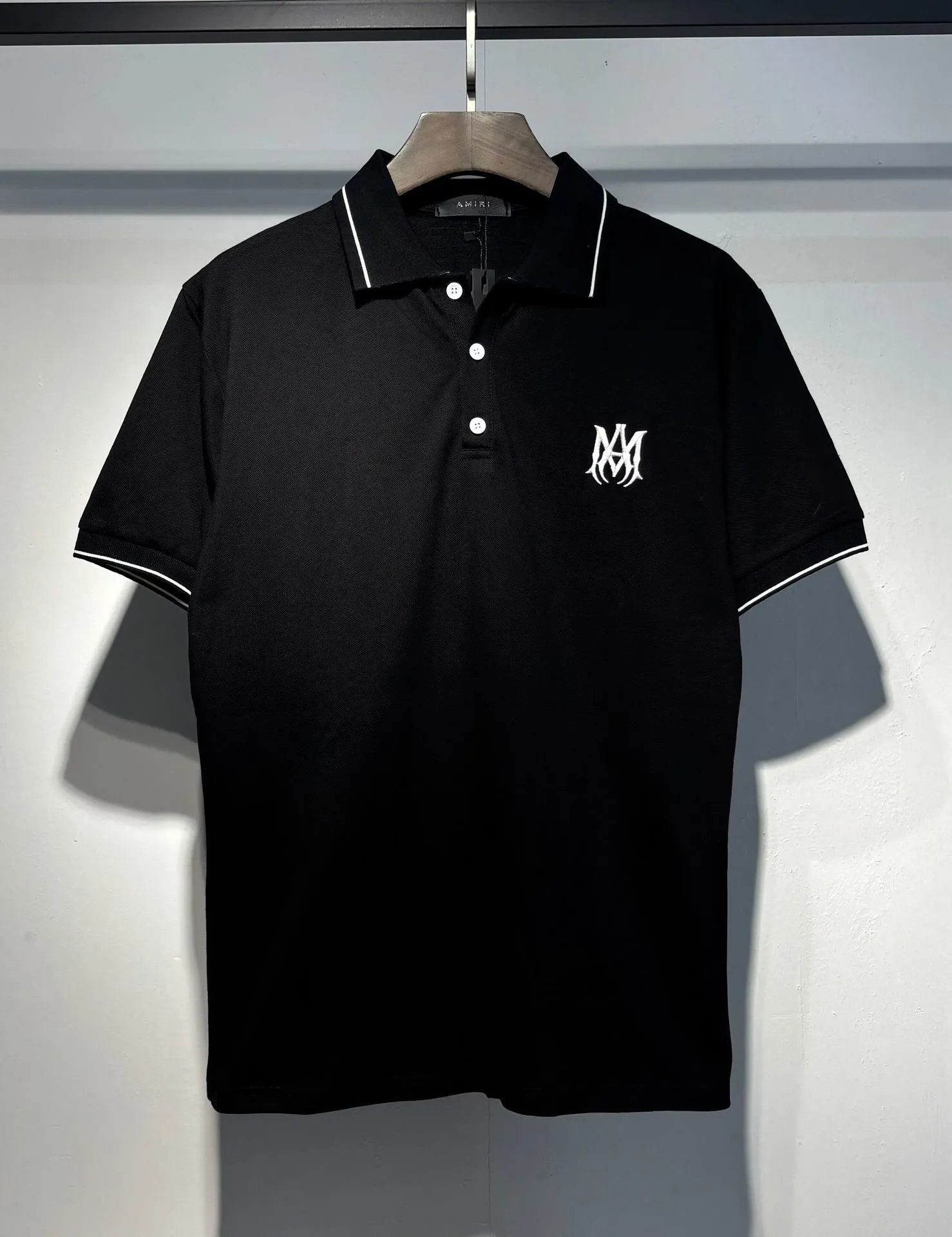 Amiri Logo Embroidered Black Polo with White Trim Polo Shirt - 29