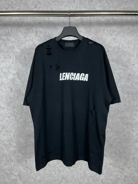 Balenciaga Distressed Logo T-Shirt Black - 1