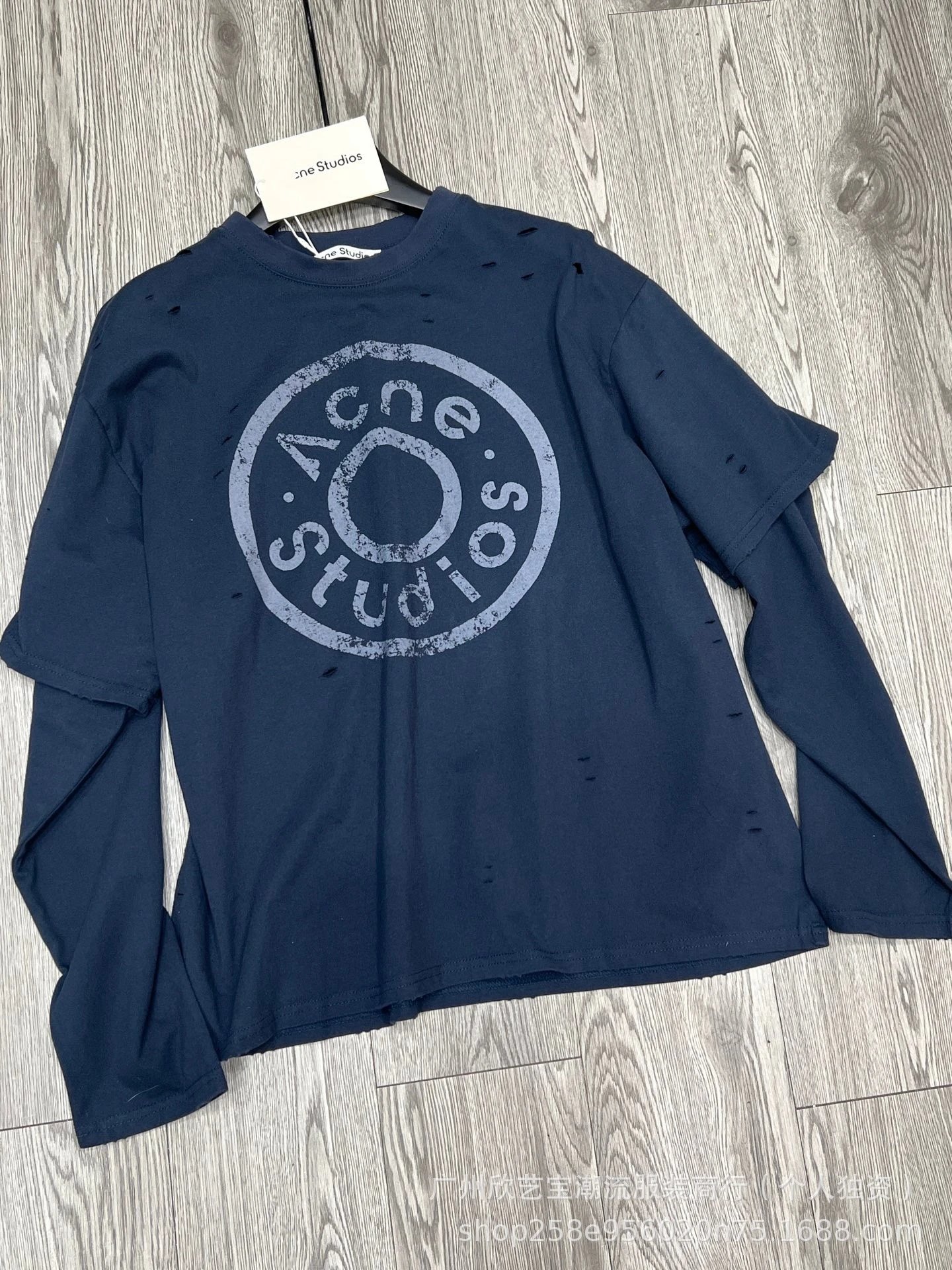 Acne Studios Distressed Logo Print Navy T-Shirt - 9