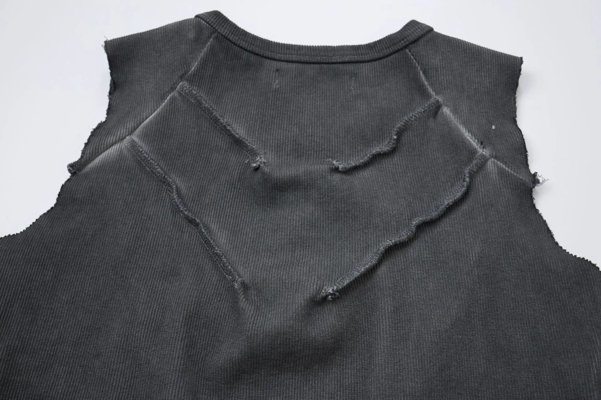 Design Corduroy Distressed Sleeveless Top Gray Vest Top - 13