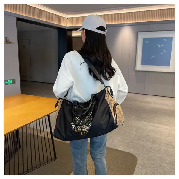 Design Cat Embroidery Sequin Duffle Bag Black - 27