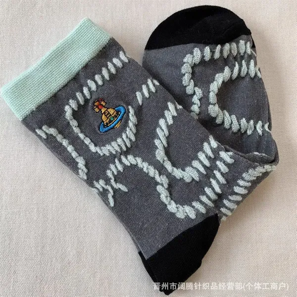 Vivienne Westwood Orb Logo Socks Gray with Mint Cuff - 1