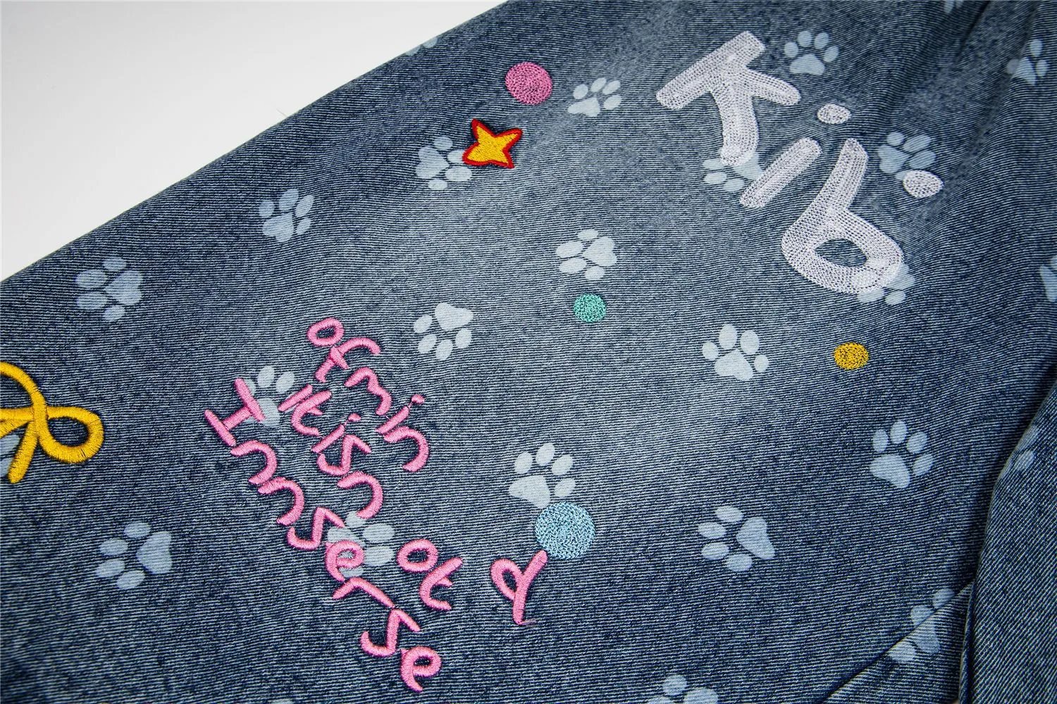 Design Kib Denim Shorts with Embroidered Cats and Paw Prints Multicolor Jeans Shorts - 16