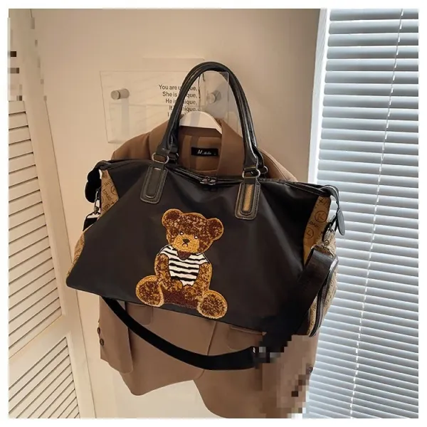 Design Cat Embroidery Sequin Duffle Bag Black - 48