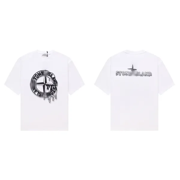 Stone Island Tonal Logo Print White T-Shirt - 1