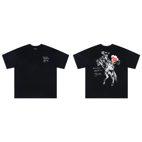 Design Buckin' Hearts Club Graphic T-Shirt Black T-Shirts - 1