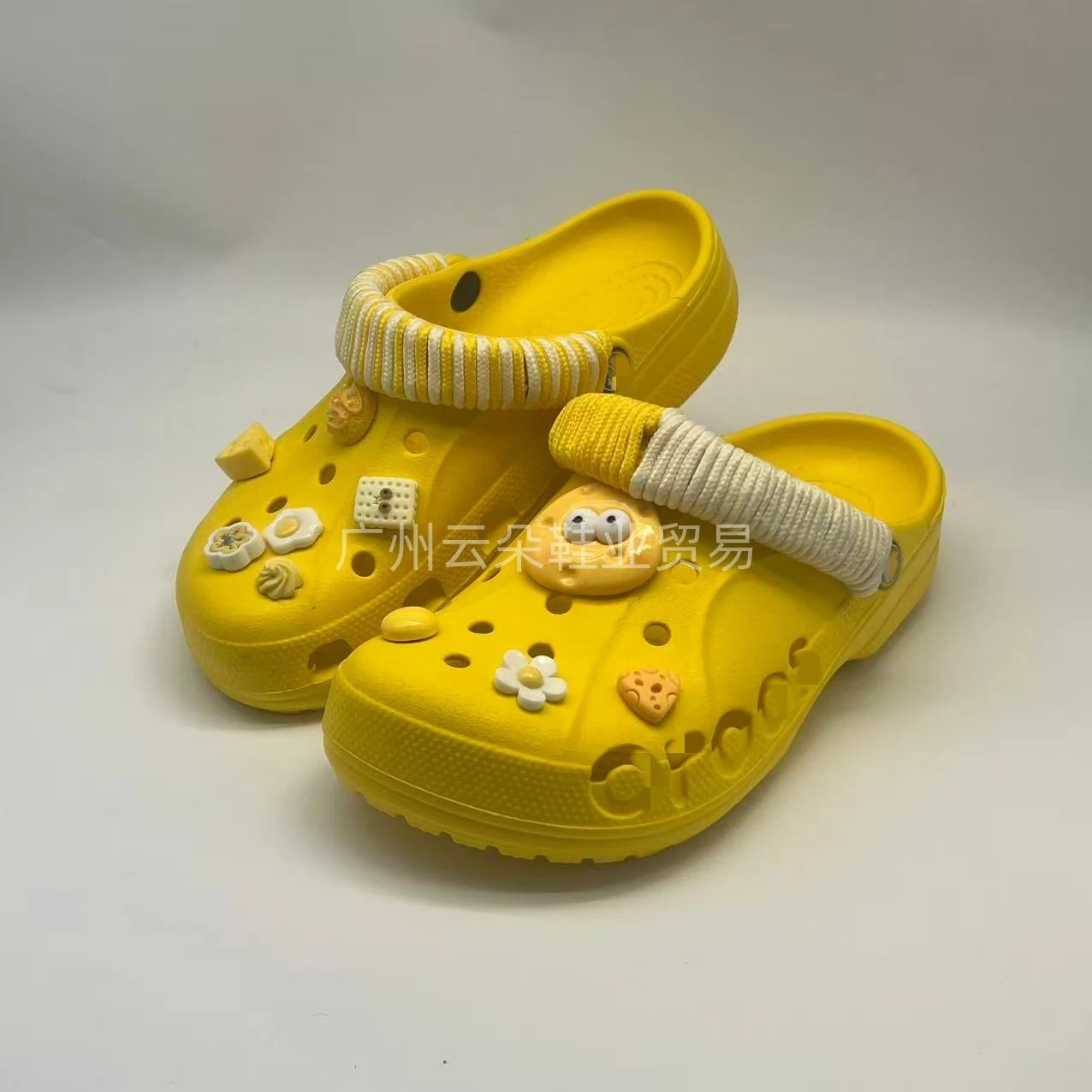 Crocs Classic Clog Yellow Food Charms Black Sandals - 8