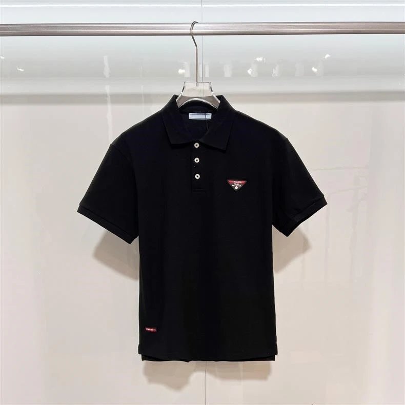 Prada Logo Patch Polo Black with Red and White Trim Polo Shirt - 14