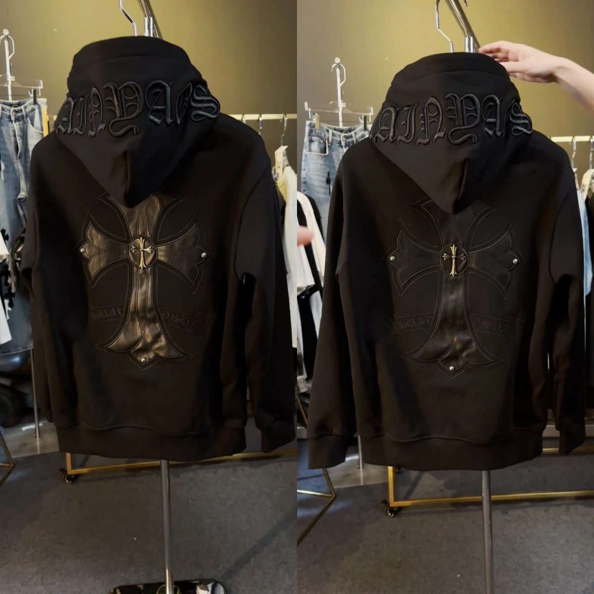 Chrome Hearts Cross Embroidered Black Hoodie - 3