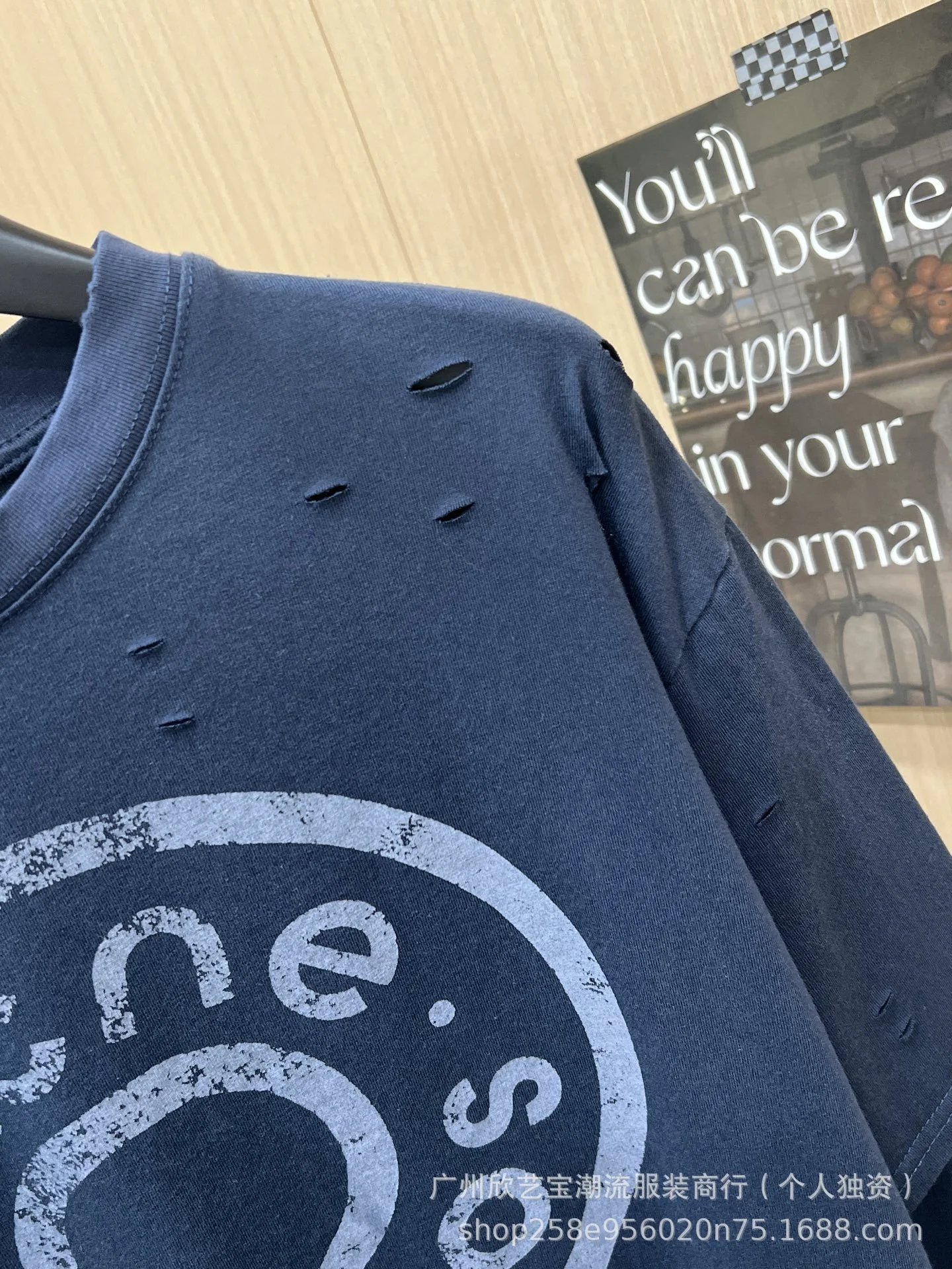 Acne Studios Distressed Logo Print Navy T-Shirt - 12