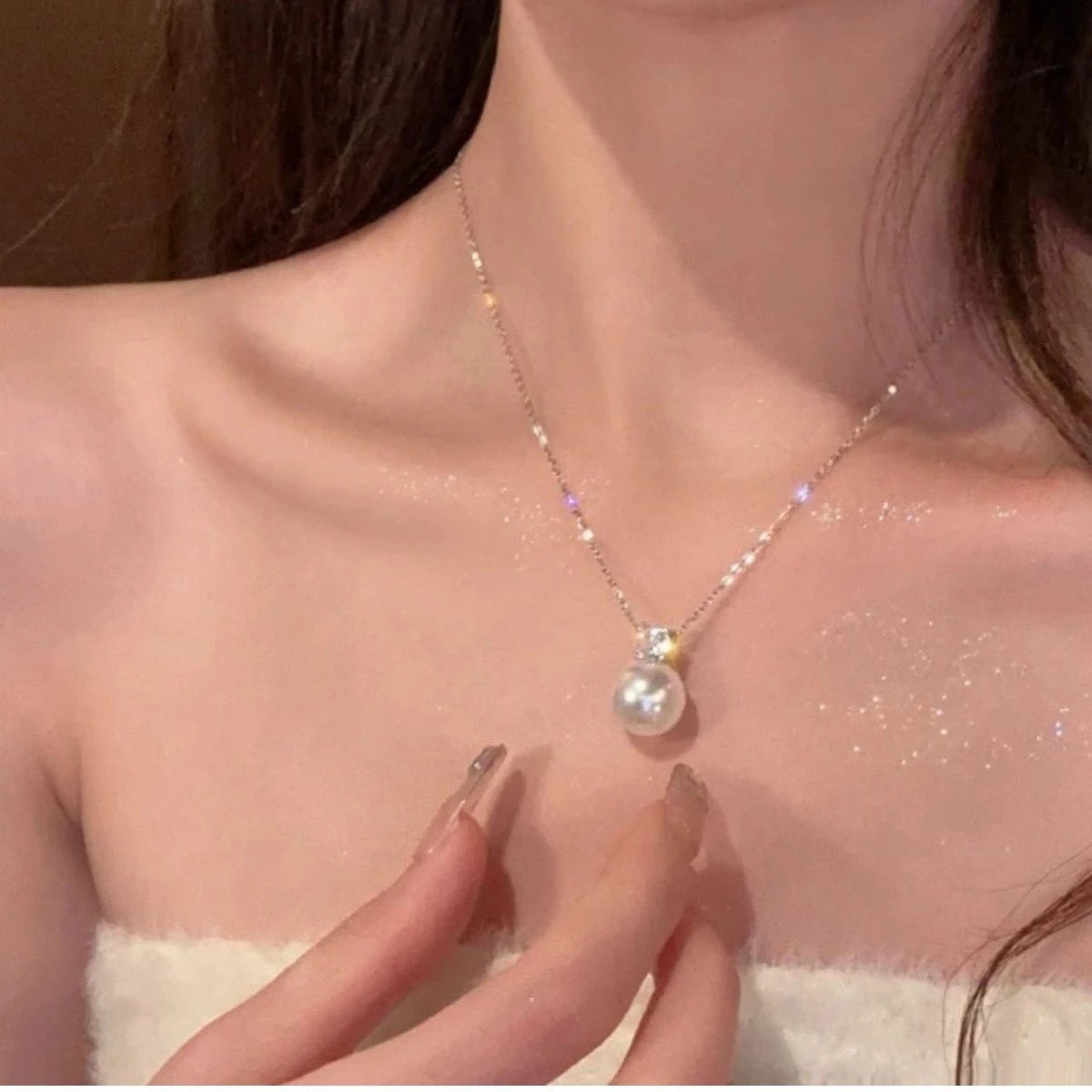 Design Pearl Bead Necklace with Rocking Horse Charm and Matching Ring Set Jewelry - 6