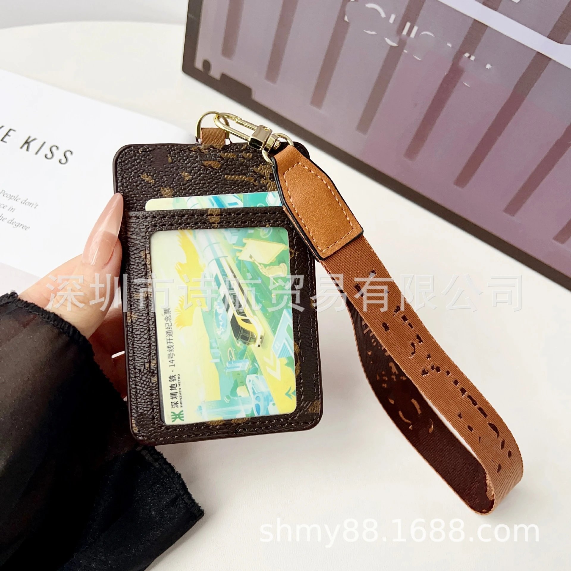 Design Card Holder Lanyard with Checkered Pattern Black Wallets - 11