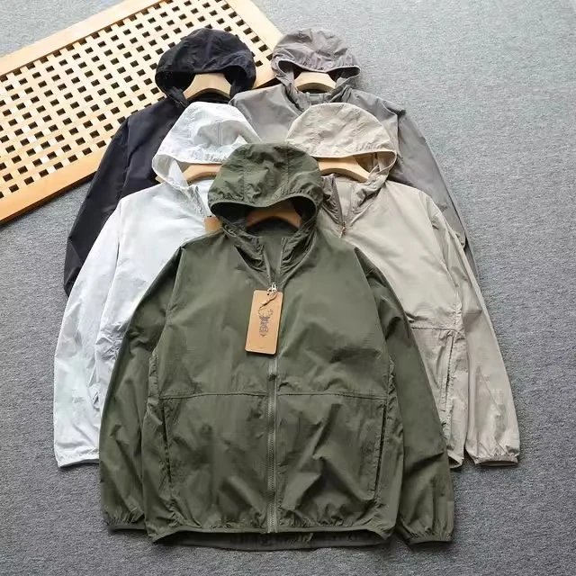 Design Lightweight Hooded Windbreaker Beige Outerwear - 6