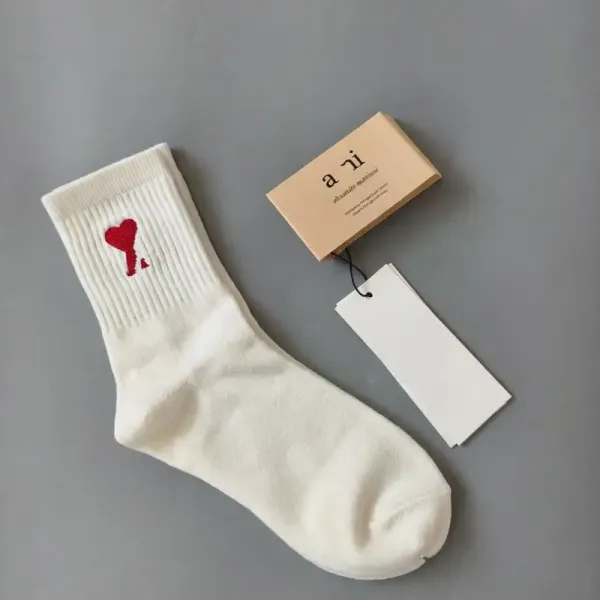 AMI Paris Heart Embroidered Socks White - 1