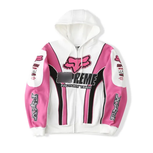 Supreme x Fox Racing Factory Team Pink White Hoodie - 1