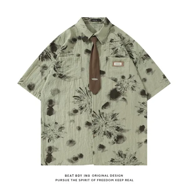 Design Beat Boy Ing Floral Print Short-Sleeve Shirt Green Shirt - 1