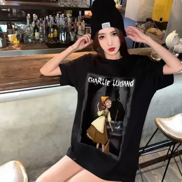 Design Charlie Luciano Maleficent x Aurora Graphic Print Off-White T-Shirt T-Shirts - 36