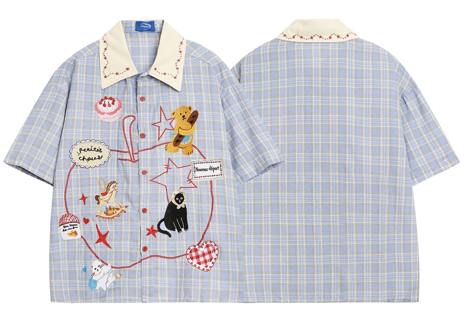 INU IKII Embroidered Plaid Shirt Blue - 2