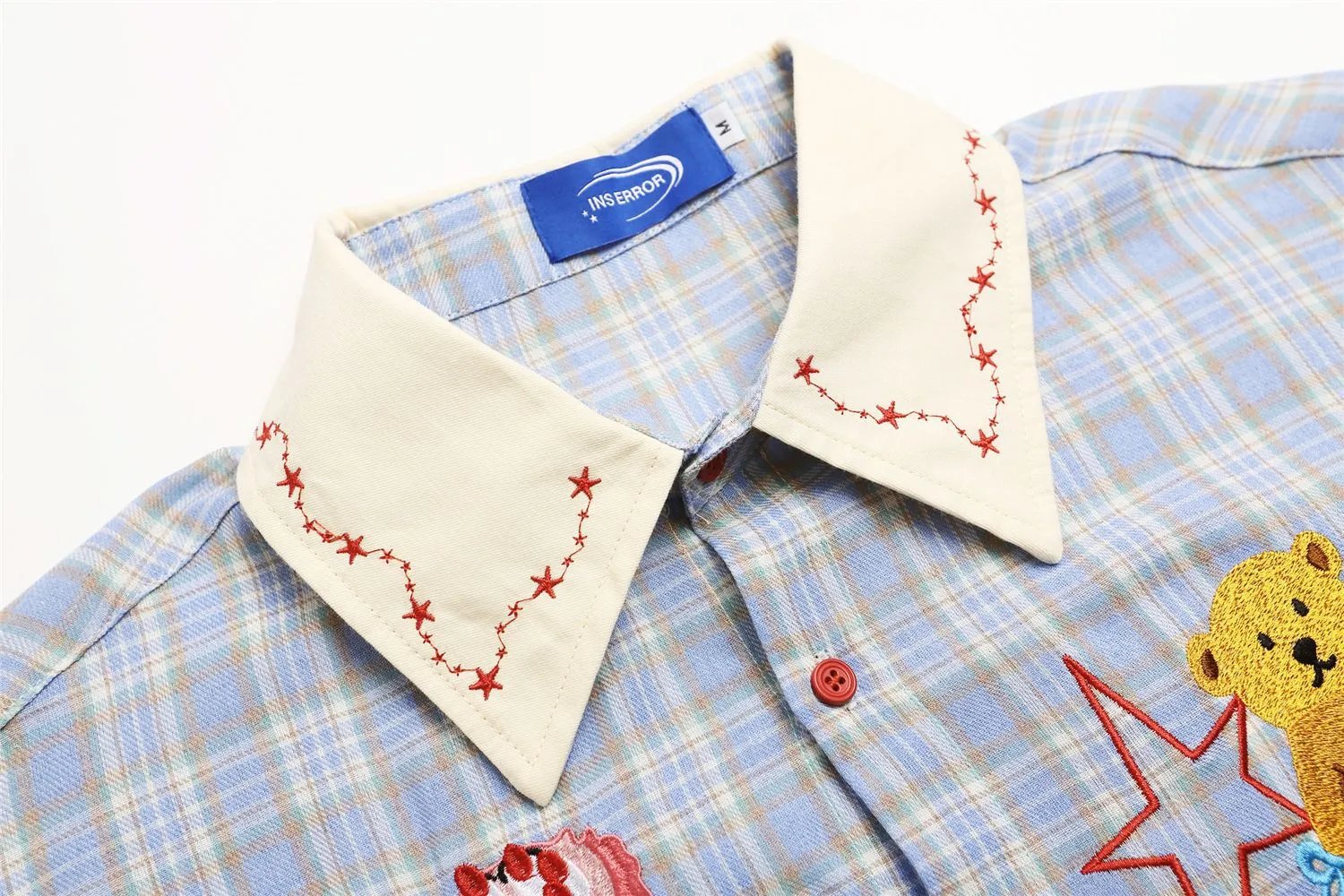 INU IKII Embroidered Plaid Shirt Blue - 9