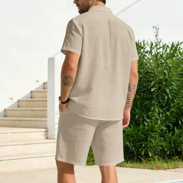 Design Olive Green Button-Front Shirt and Drawstring Shorts Set - 14