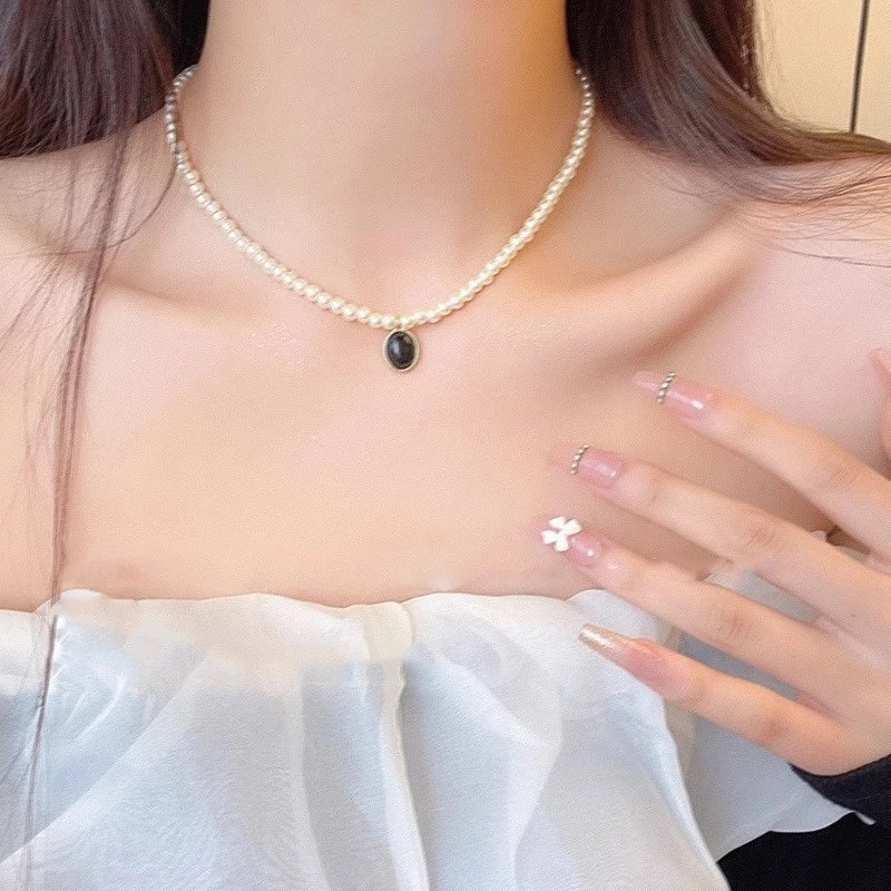 Design Pearl Bead Necklace with Rocking Horse Charm and Matching Ring Set Jewelry - 25
