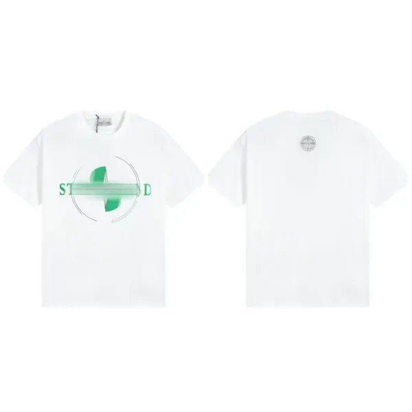 Stone Island T-Shirt White with Green Graphic Print - 1