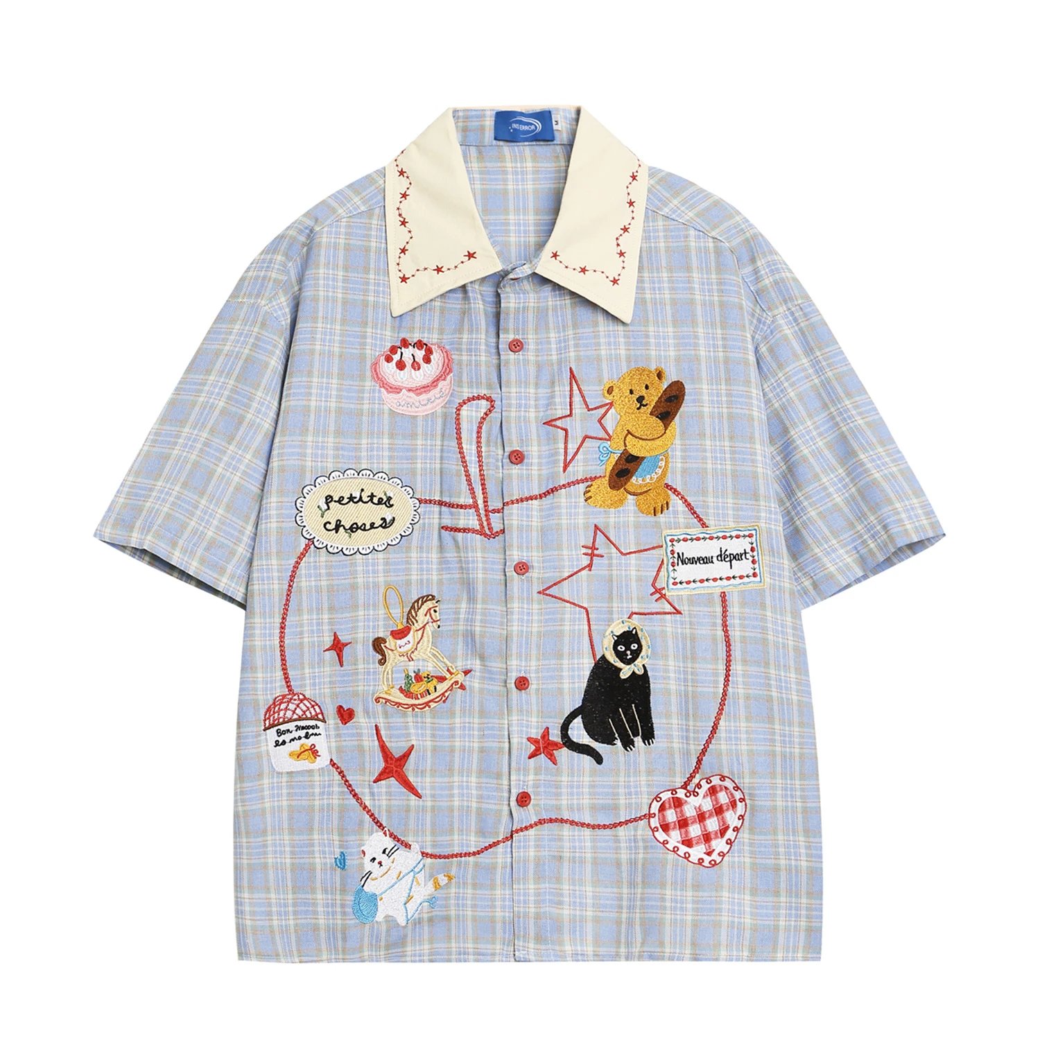 INU IKII Embroidered Plaid Shirt Blue - 6
