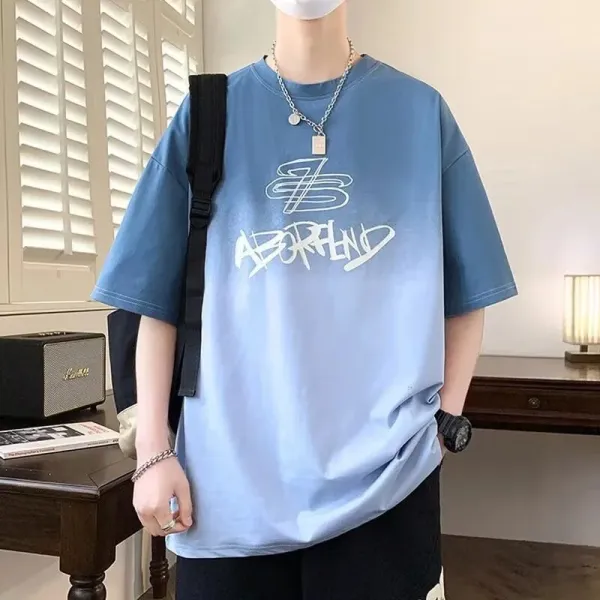 Design Gradient Print Oversized T-Shirt Blue - 1