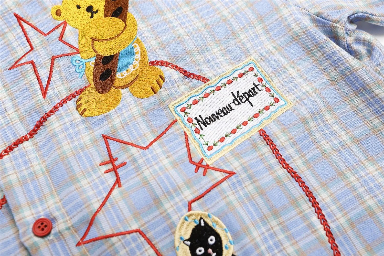 INU IKII Embroidered Plaid Shirt Blue - 12