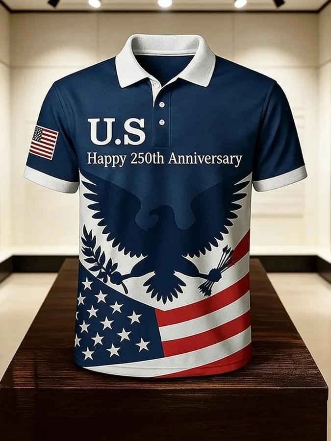Design 250th Anniversary USA Patriotic Polo Navy Tops Polo - 3