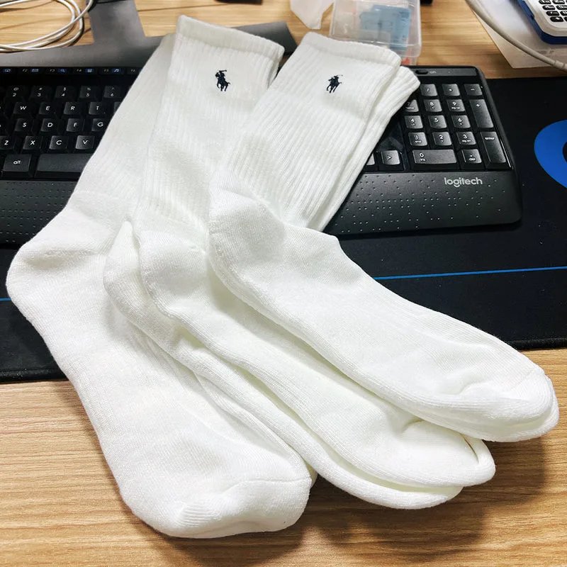 丽丽 3 pair polo拉夫小马速干涤棉高筒毛巾底运动休闲袜男士运动白袜子 2