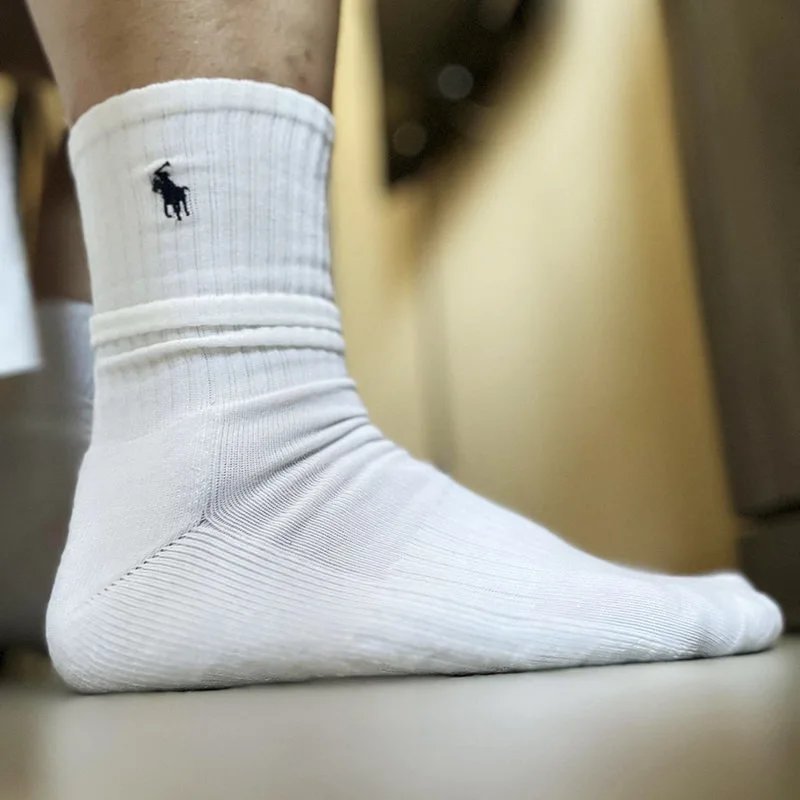 丽丽 3 pair polo拉夫小马速干涤棉高筒毛巾底运动休闲袜男士运动白袜子 3