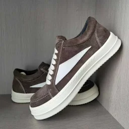 thumbnail for 丽丽-欧美潮广州新款现货男鞋低帮绒皮棕色厚底系带低帮浅口圆头板鞋