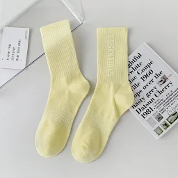 thumbnail for 丽丽 ESS春夏糖果色立体字胶标印花纯色棉袜中筒袜子男女ins同款运动潮