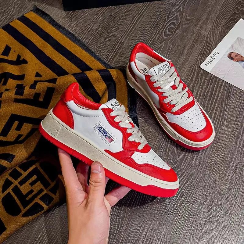 丽丽AUTRY鞋女灰白拼色休闲板鞋ins时尚百搭潮女鞋系带运动风小白鞋女