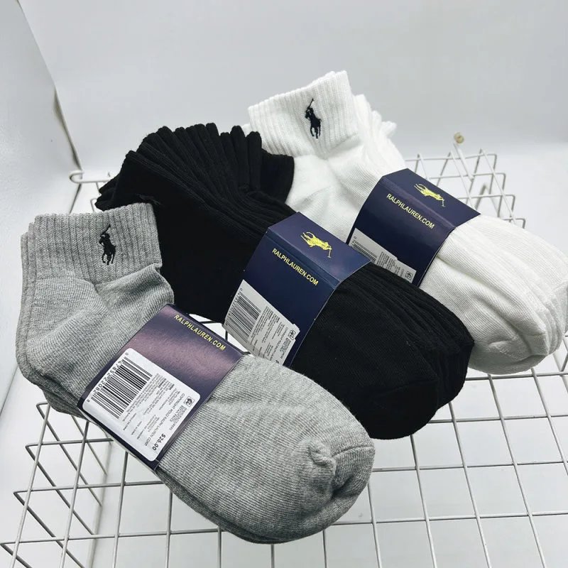 丽丽 6双装 RL拉夫小马中筒速干涤棉袜中筒休闲运动毛巾底男袜运动袜子