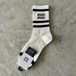 thumbnail for Lili - Italian high-end MM home heavy industry hot glue medium and high women's tide socks leather label double needle double way splicing fashion pile socks