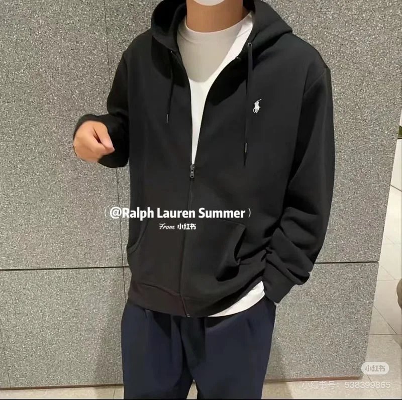 xypugongying 跨境外贸十色拉夫RL基础款小马刺绣Logo连帽卫衣男女款拉链外套 3